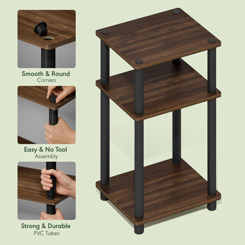 Furinno Just three-tier storage suitable for books, remotes, and decor.