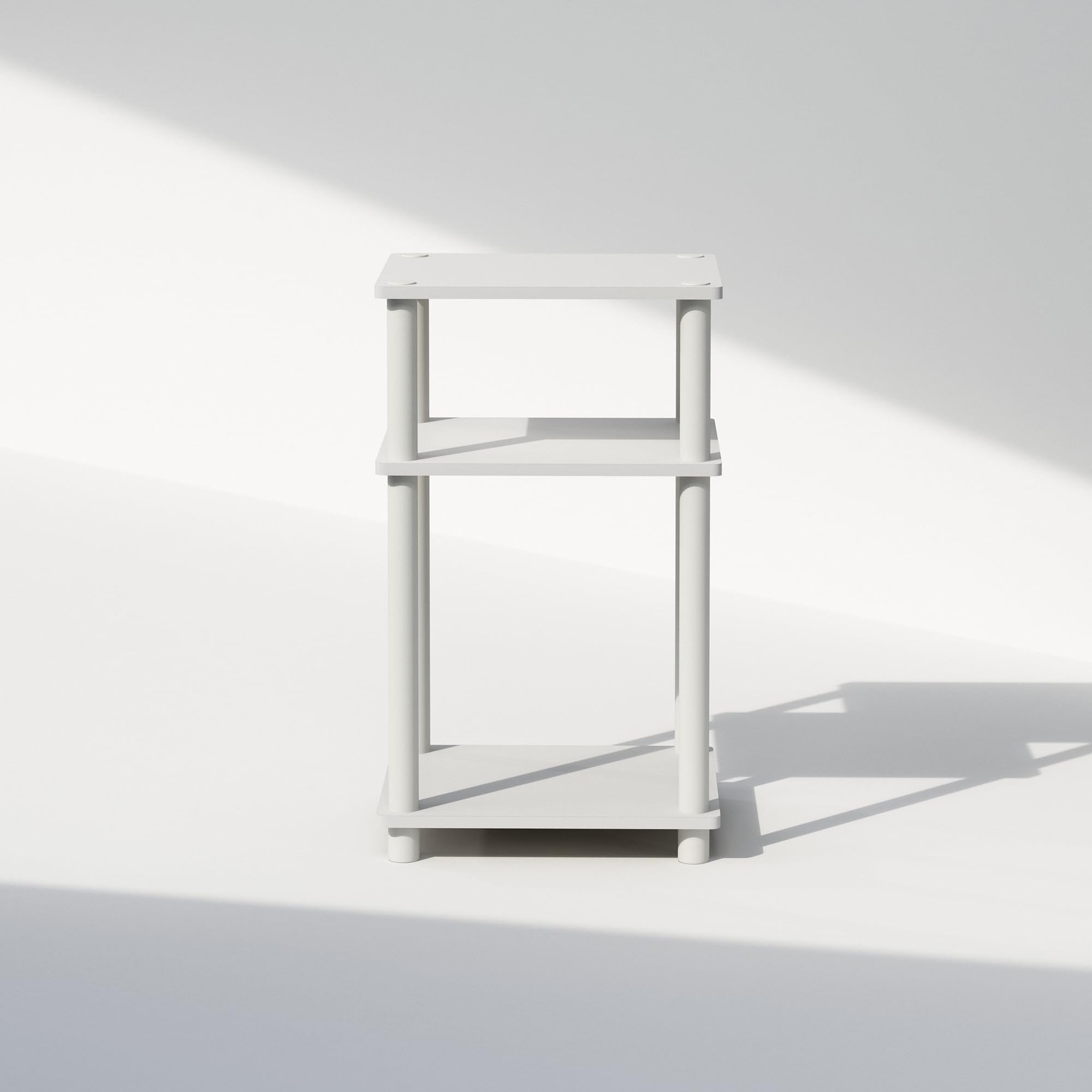 Durable composite wood and rounded corners on Furinno JUST bedside table.