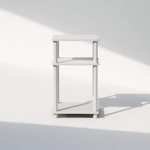 Durable composite wood and rounded corners on Furinno JUST bedside table.