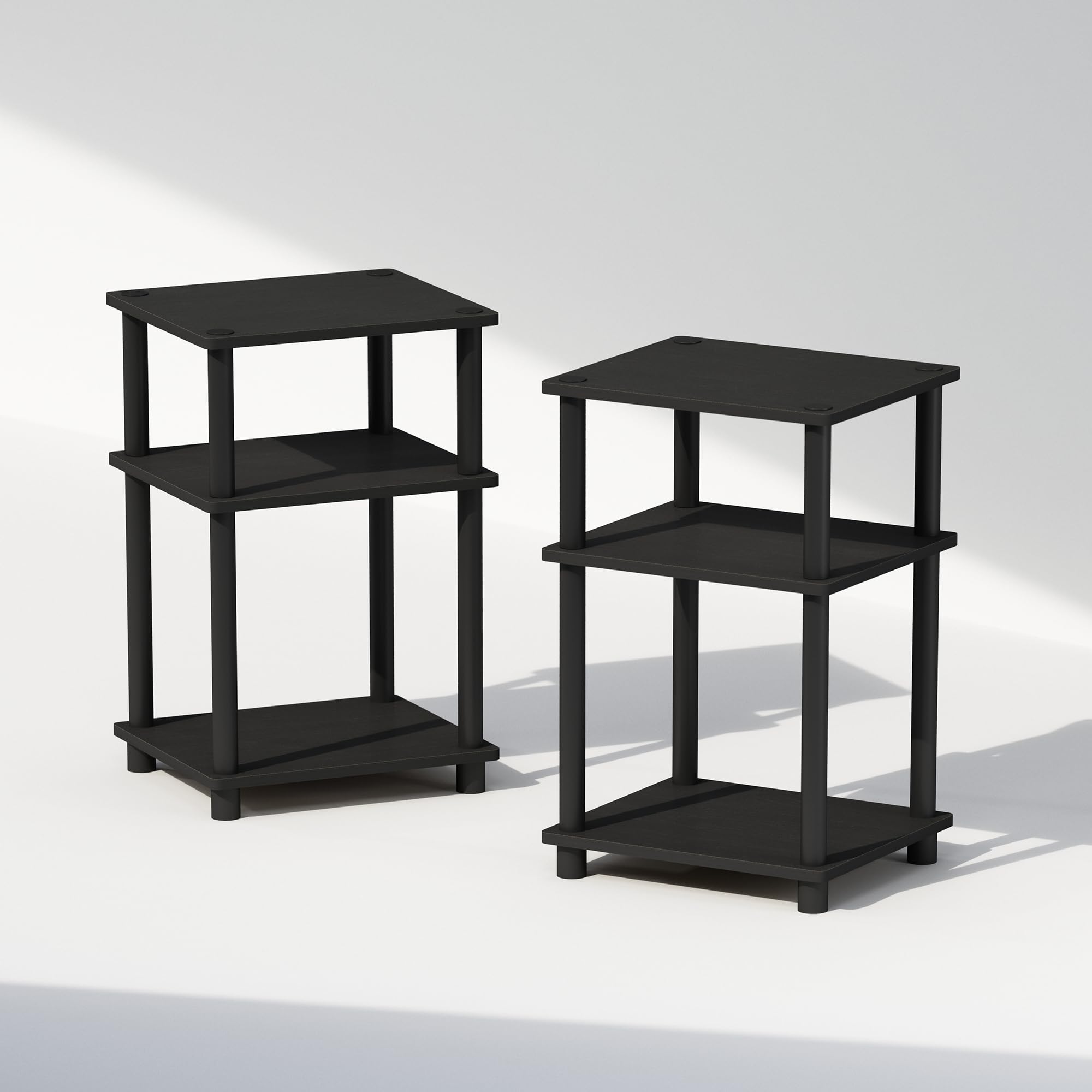 Furinno Just 3-Tier Turn-N-Tube Americano/Black finish with rounded corners for safety.