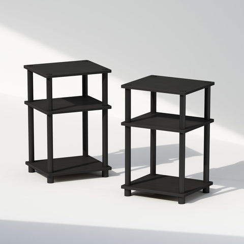 Furinno Just 3-Tier Turn-N-Tube Americano/Black finish with rounded corners for safety.