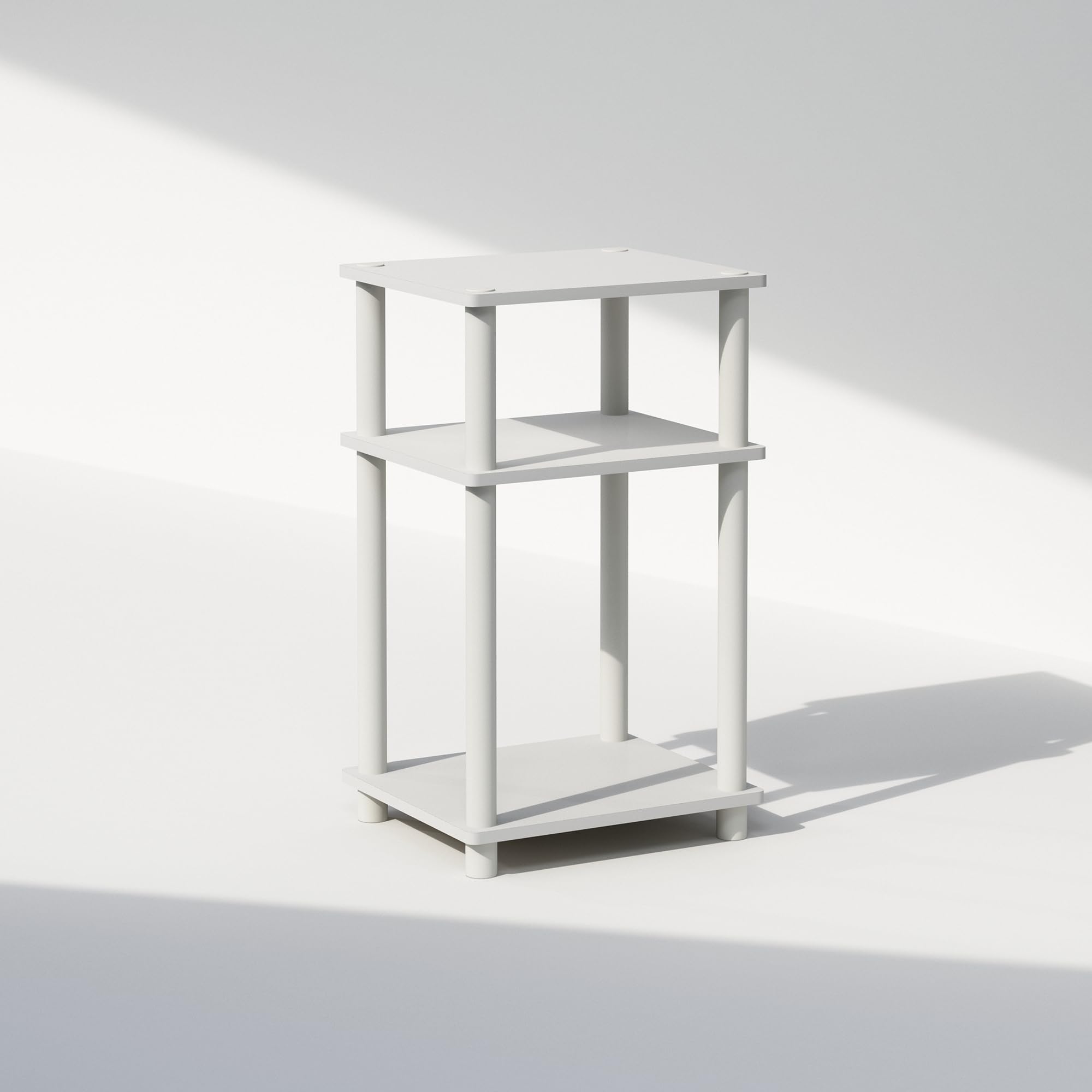 Furinno JUST end table in white offering easy bedside organization and display.