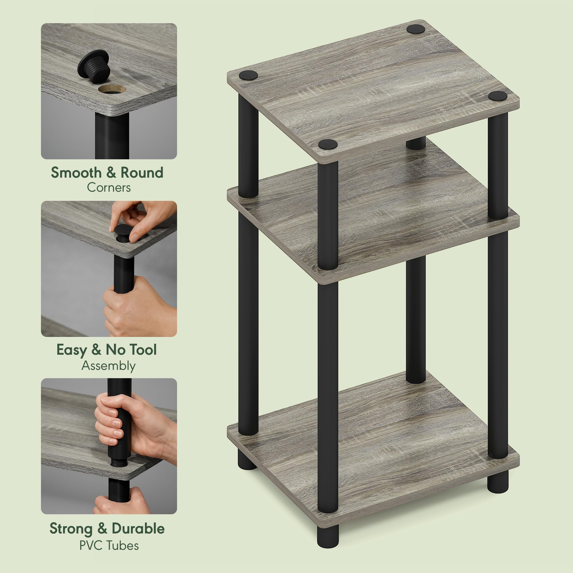 Furinno Just nightstand dimensions label close-up communicates easy placement in bedrooms.