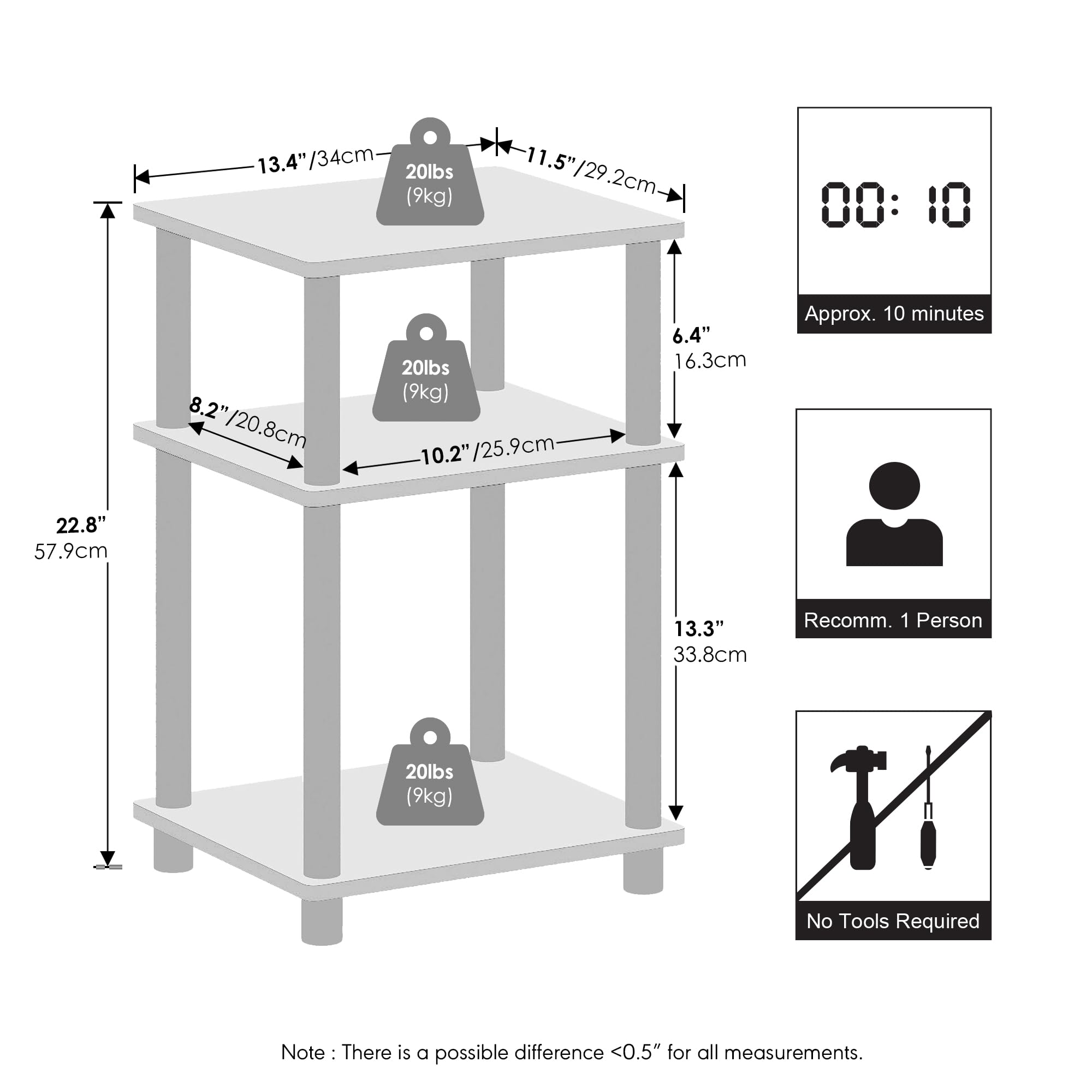 Furinno Just Night Stand with rounded corners for safe night use