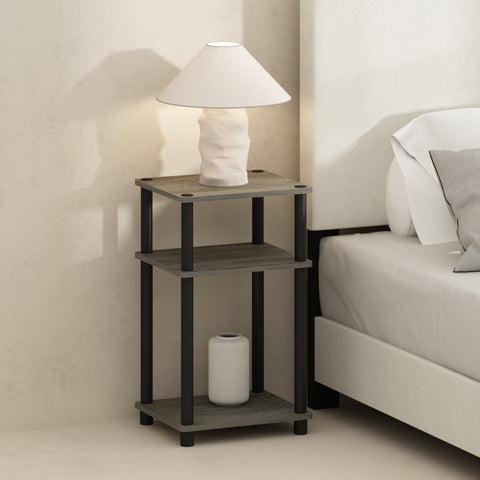 Furinno Just Night Stand top view shows open storage beside the bed