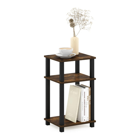 Furinno Just side table with 3-tier open shelf for compact storage.