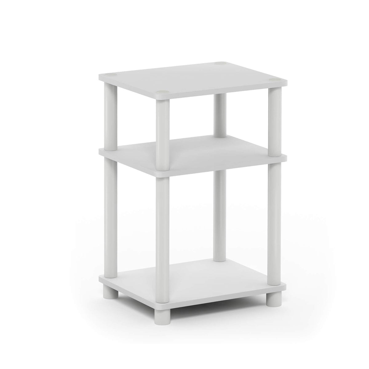Furinno Just Side Table with 3-tier open shelves maximizes compact storage.