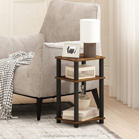 Furinno Just end table in amber pine finish complements modern living rooms.