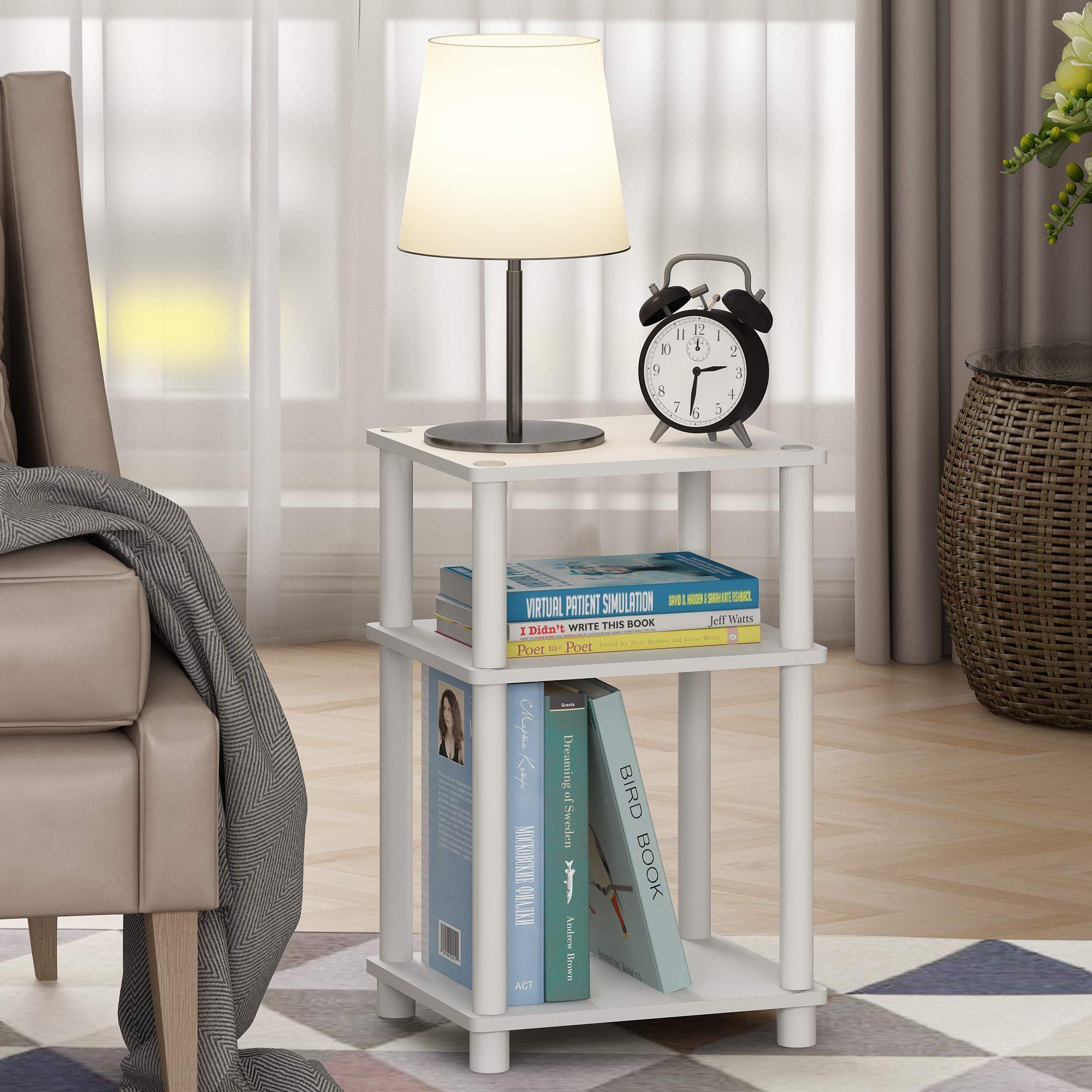 Furinno Just Side Table sits beside the bed for easy midnight essentials.