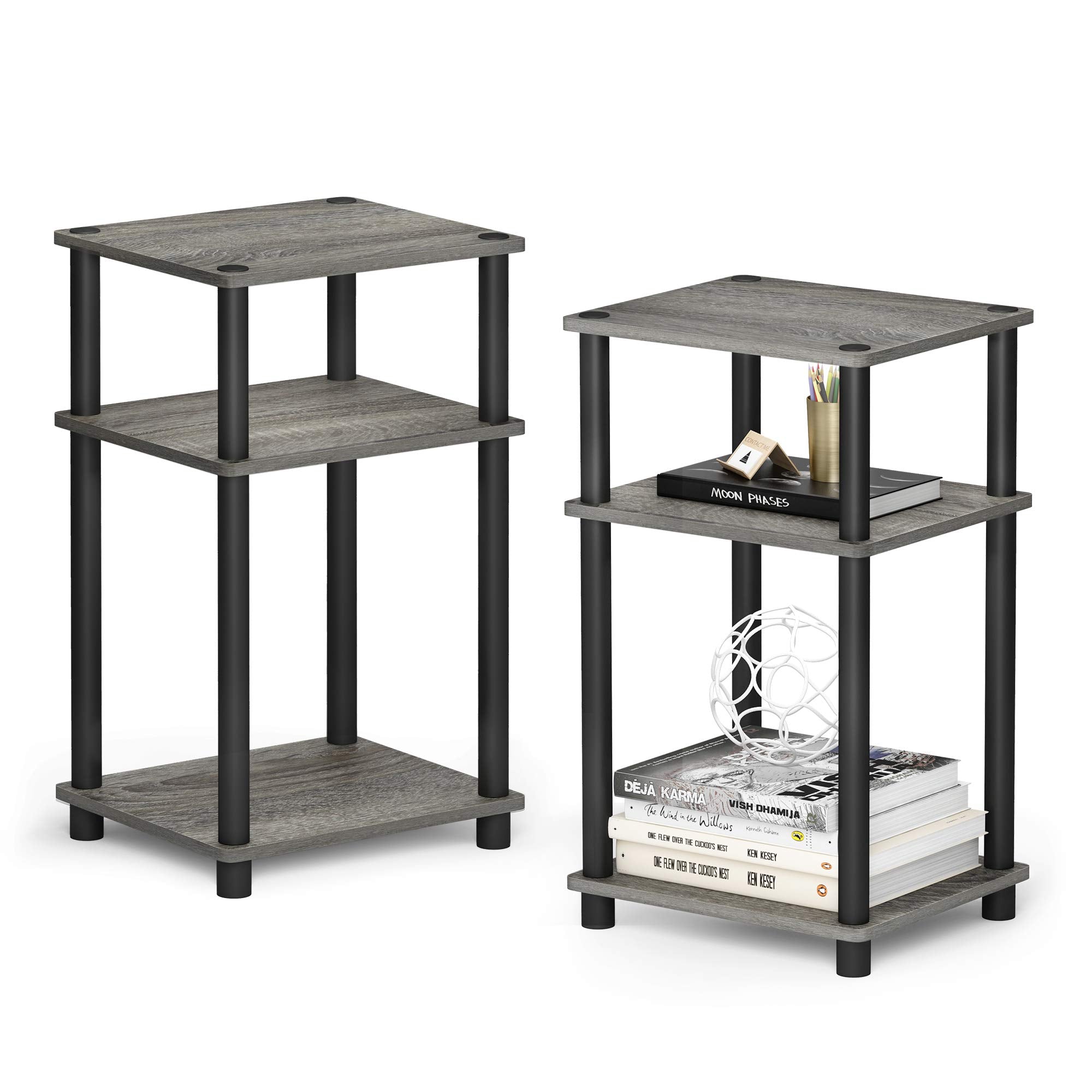 Furinno Just side table front view showing compact, space-saving two-pack setup.