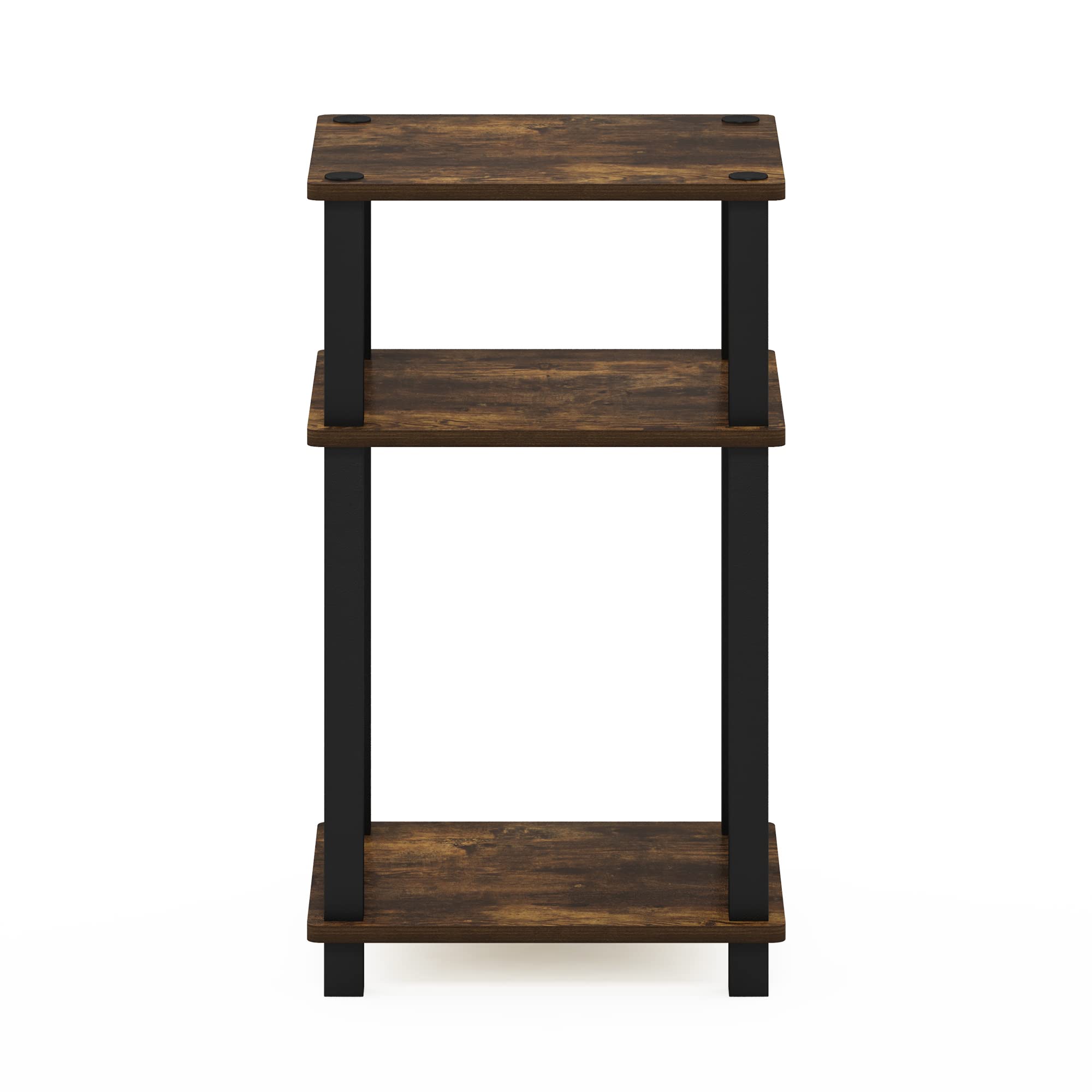 Furinno Just side table offers multi-use storage for lamps and decor.