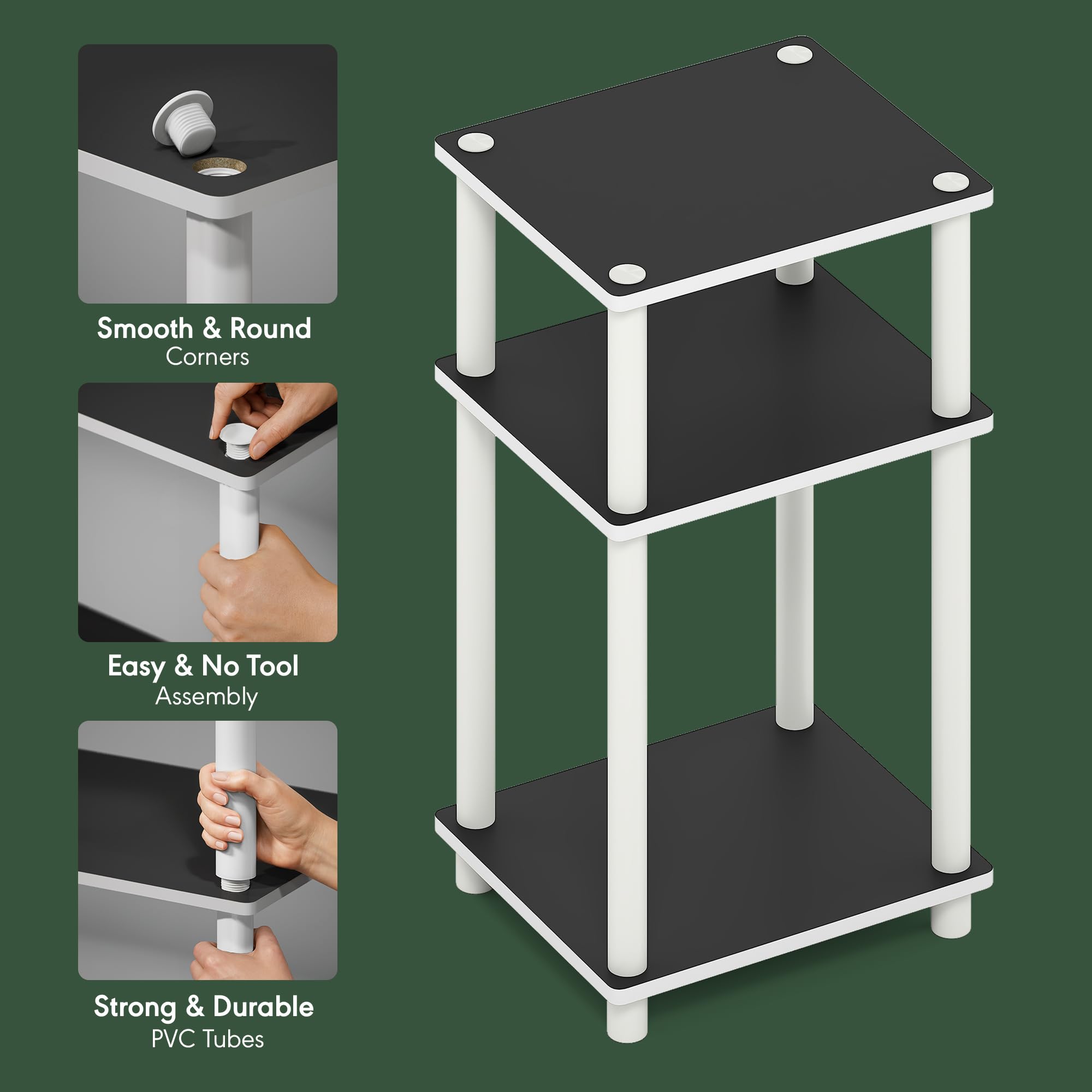 Furinno Just Side Table features rounded corners for safer use.