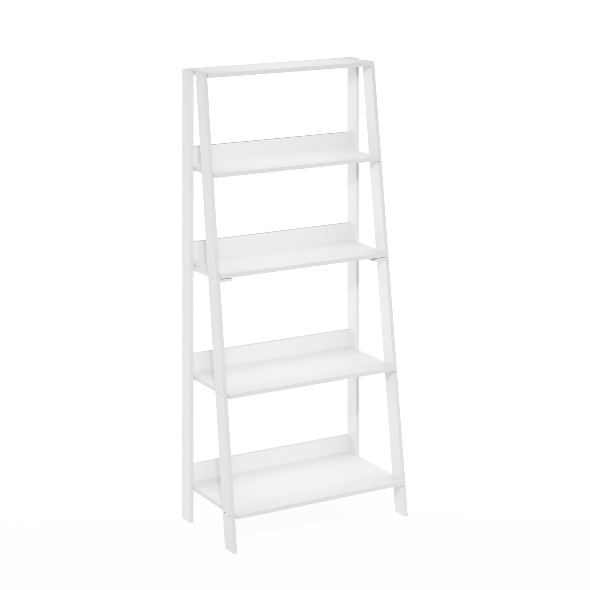 Furinno Ladder Bookcase White assembly image showing easy setup.