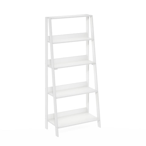 Furinno Ladder Bookcase White assembly image showing easy setup.