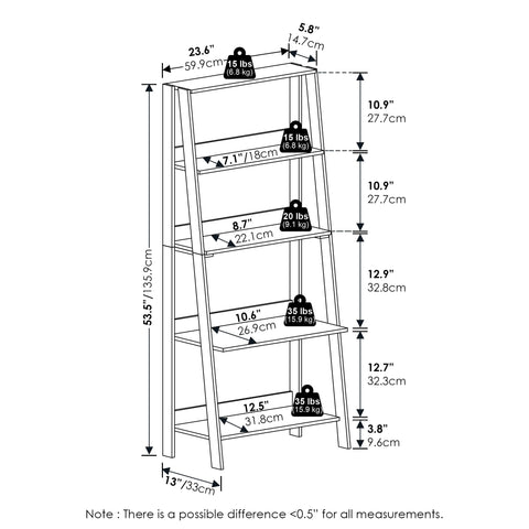 Furinno Ladder Bookcase White corner-fit design for small spaces.