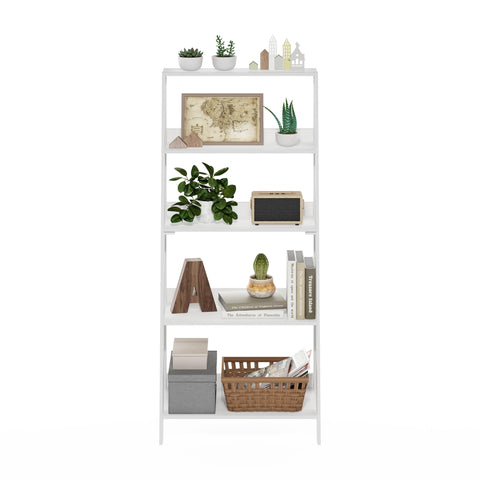 Furinno Ladder Bookcase White 5-Tier top shelf capacity demonstrated.