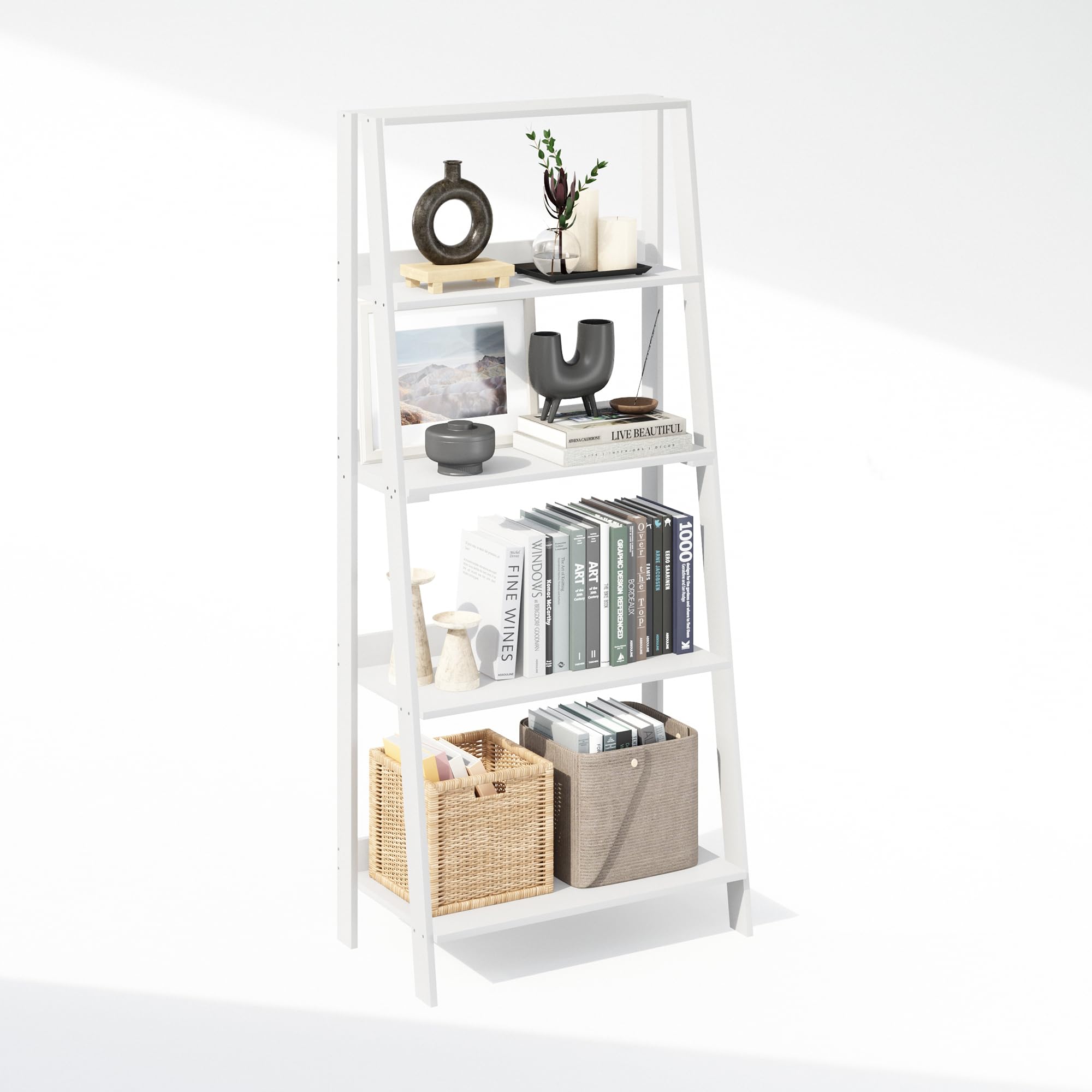 Furinno Ladder Display Shelf open 5 tiers organizes books and decor
