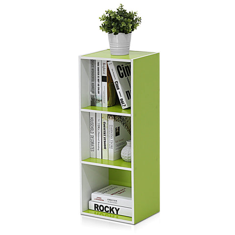 Furinno Luder 3 cube shelf with white and green finish for organized living room storage