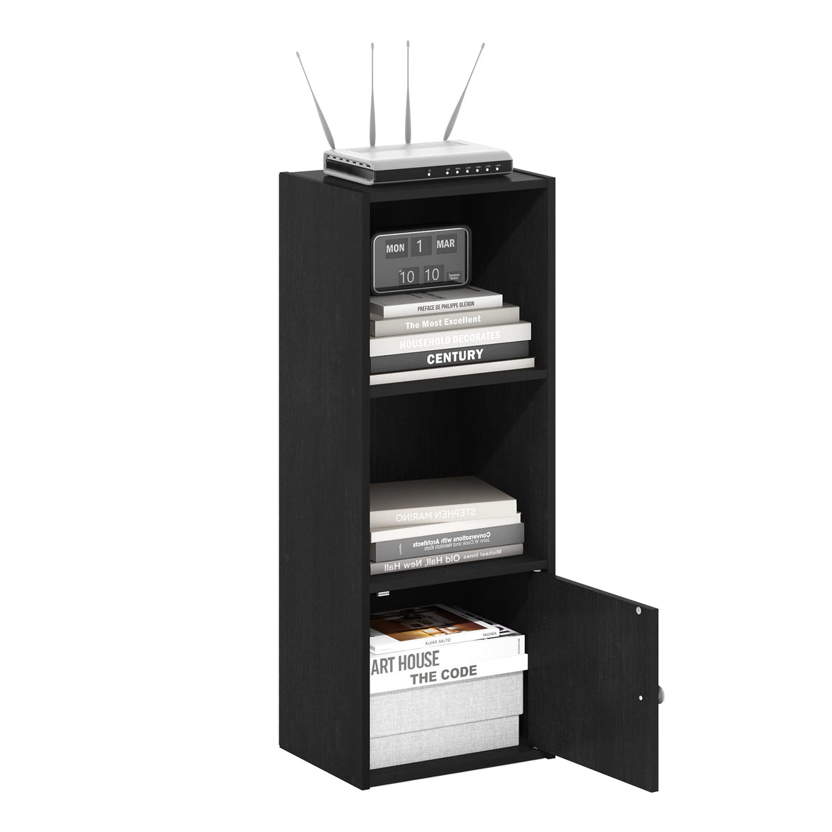 Furinno Luder 3-tier bookcase with open shelves for stylish storage in living rooms.