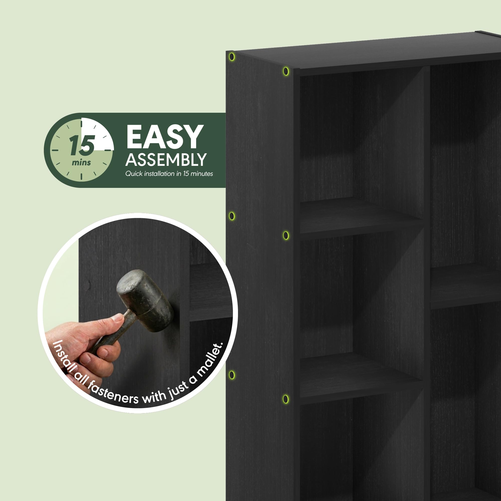 Furinno Luder back panel provides stability and keeps items from falling.