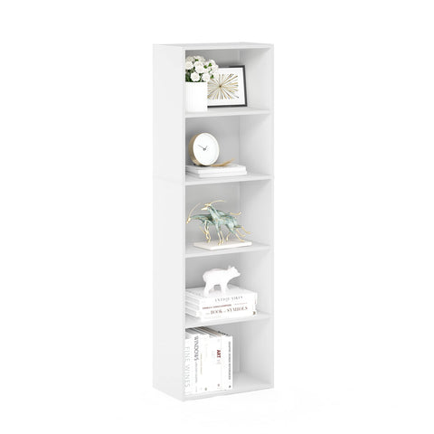 Furinno LUDER 5-tier book shelf with open shelves in white for living room display.