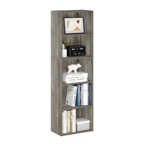 Furinno LUDER 5-Tier shelf front view with open storage.