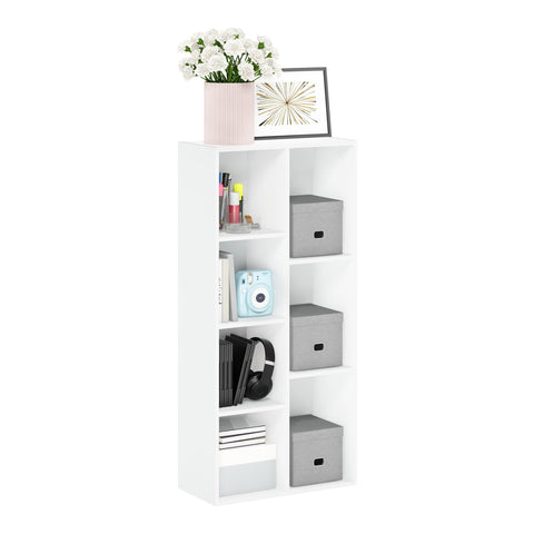 Furinno LUDER 7-cube shelf with open front in white for organized living room storage