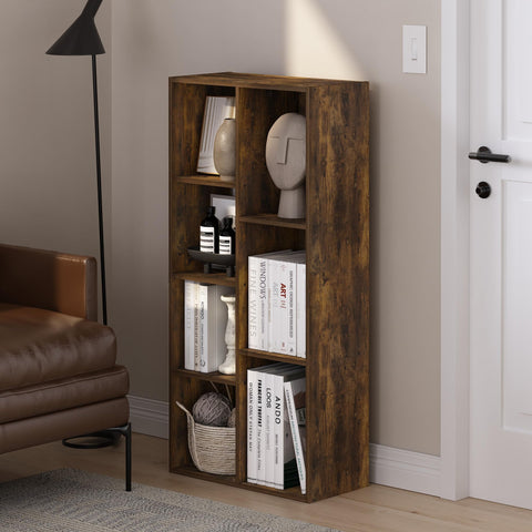 Furinno LUDER 7-Cube Shelf side view highlights compact footprint for bedrooms