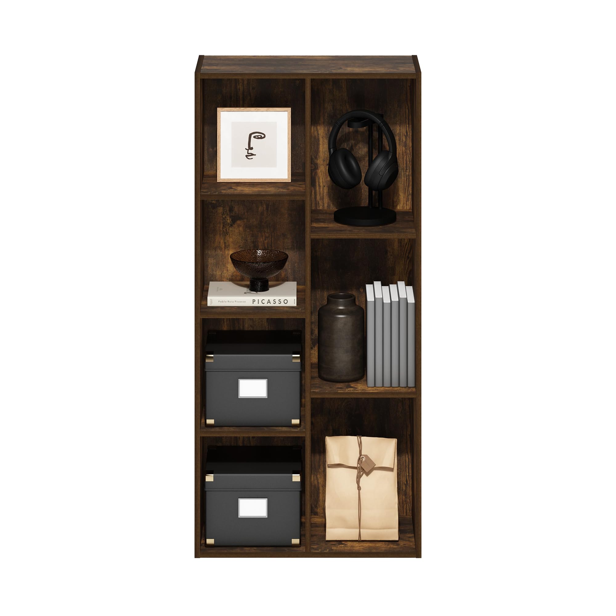 Furinno LUDER 7-Cube Shelf wood grain amber pine finish adds warmth