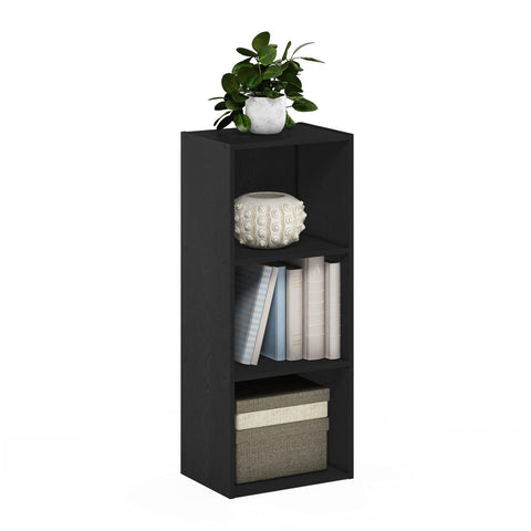 Furinno LUDER 3-cube shelf with open shelves in Blackwood for compact storage.