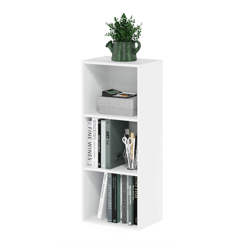 Furinno LUDER book shelf with three open cubes for tidy storage.
