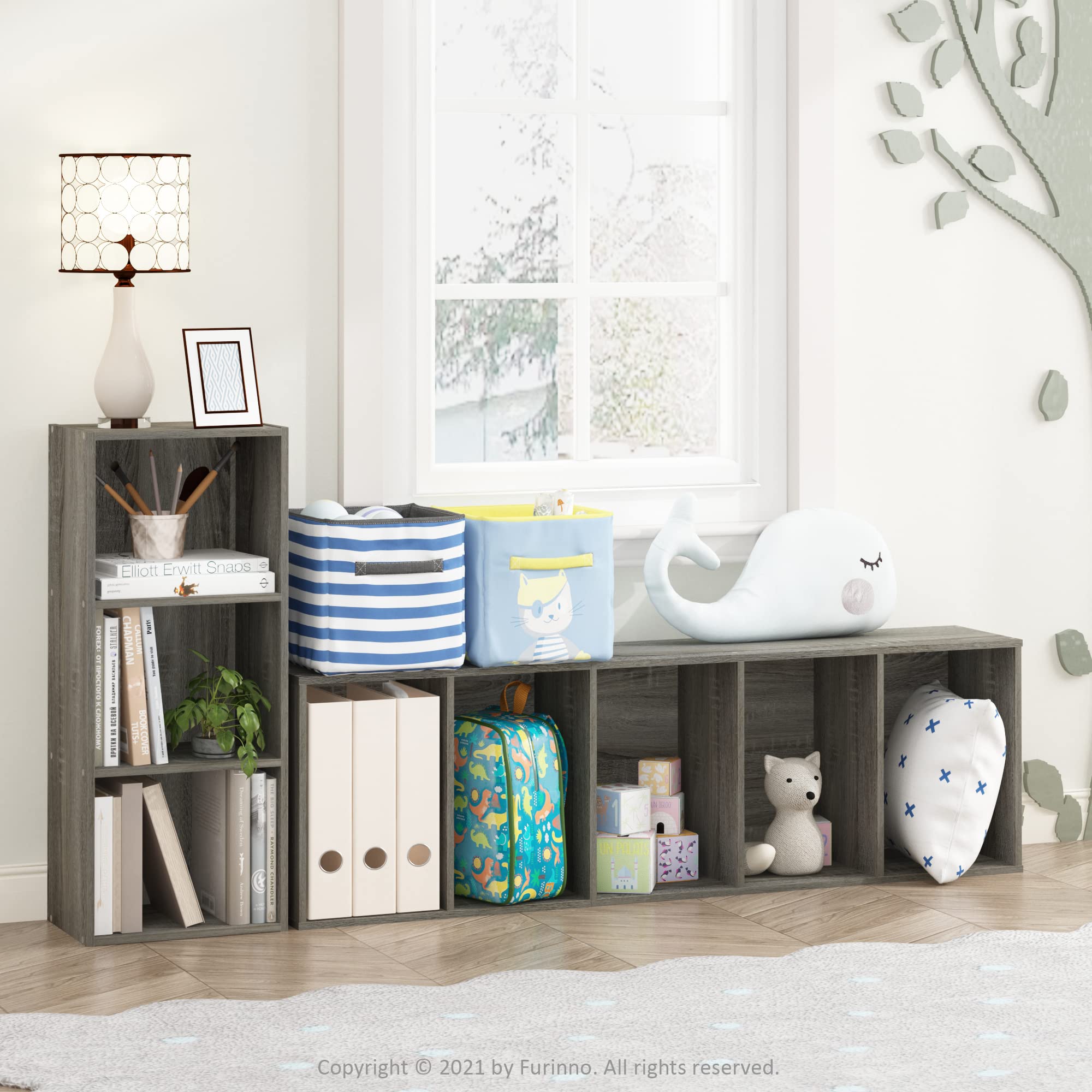 Furinno LUDER 3-cube bookshelf shows books and decor with versatile storage.