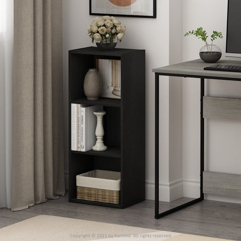 Furinno LUDER shelf with back panel for organized display and stability.