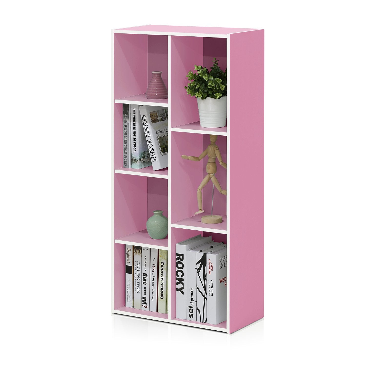 Furinno LUDER bookshelf front view; ideal for organized living spaces.