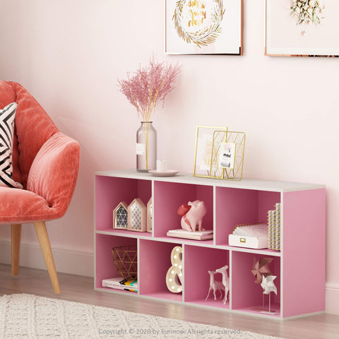 Furinno LUDER with seven cube configuration; easy access to books.