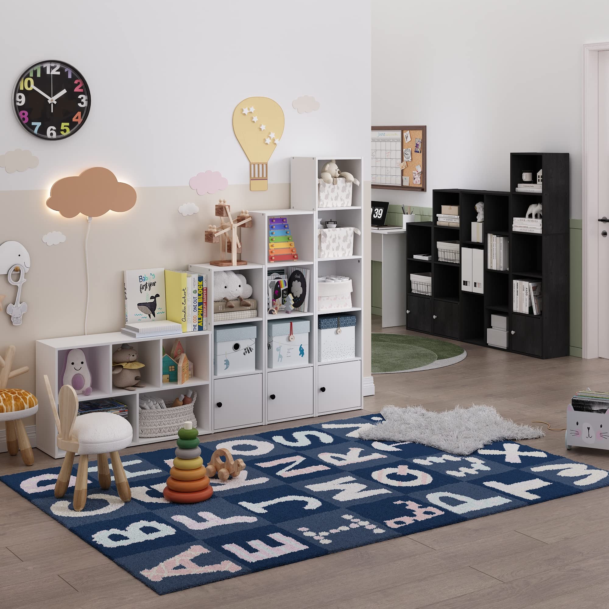 Furinno Luder bottom cabinet storage for daily essentials and concealment.