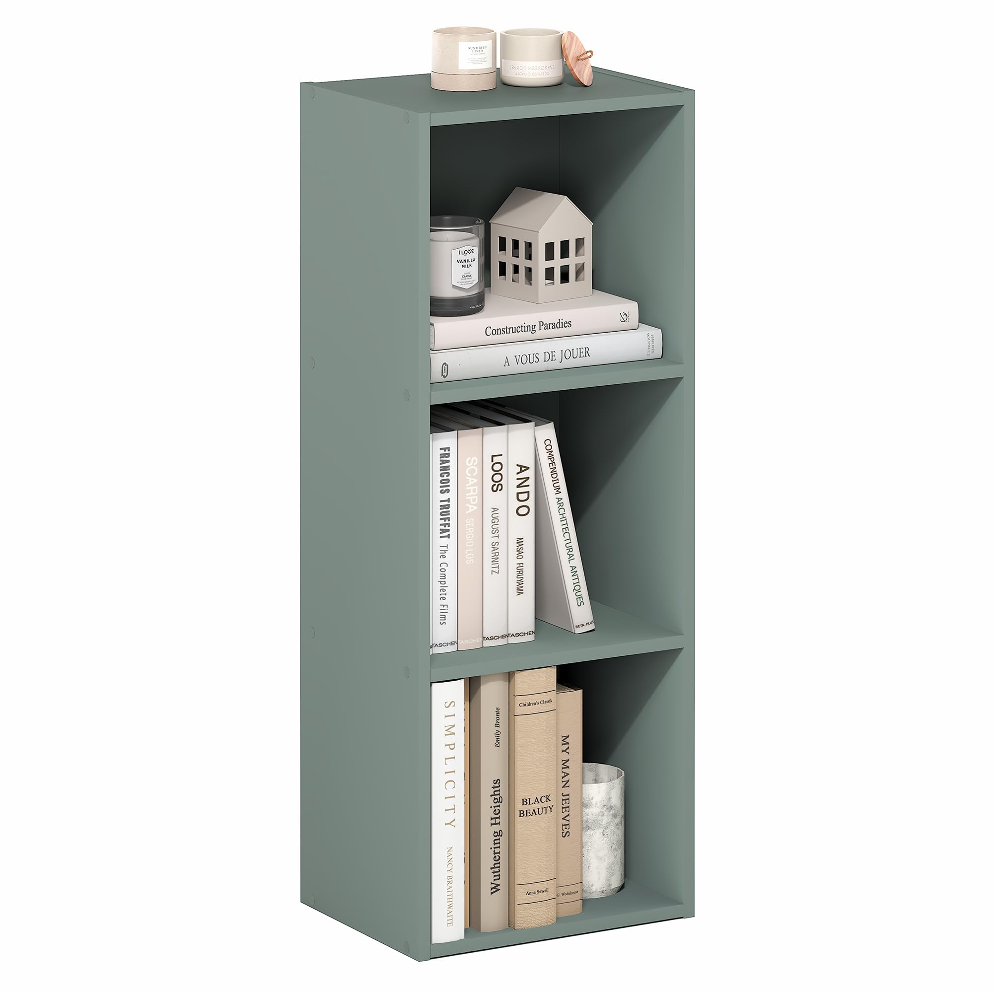 Furinno LUDER Sage Green shelf front view for compact, space-saving storage.