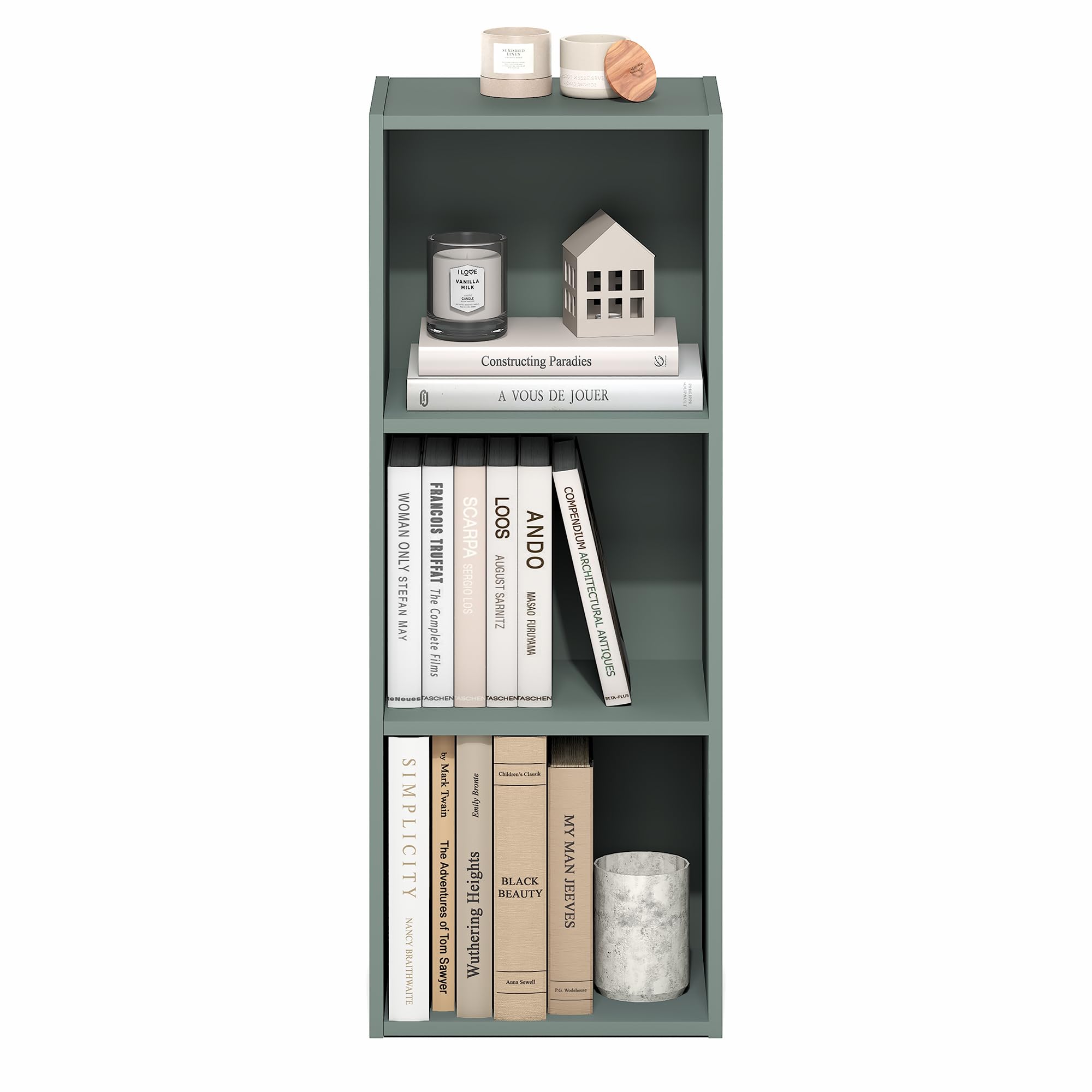 Furinno LUDER Sage Green side profile highlights slim footprint for small rooms.