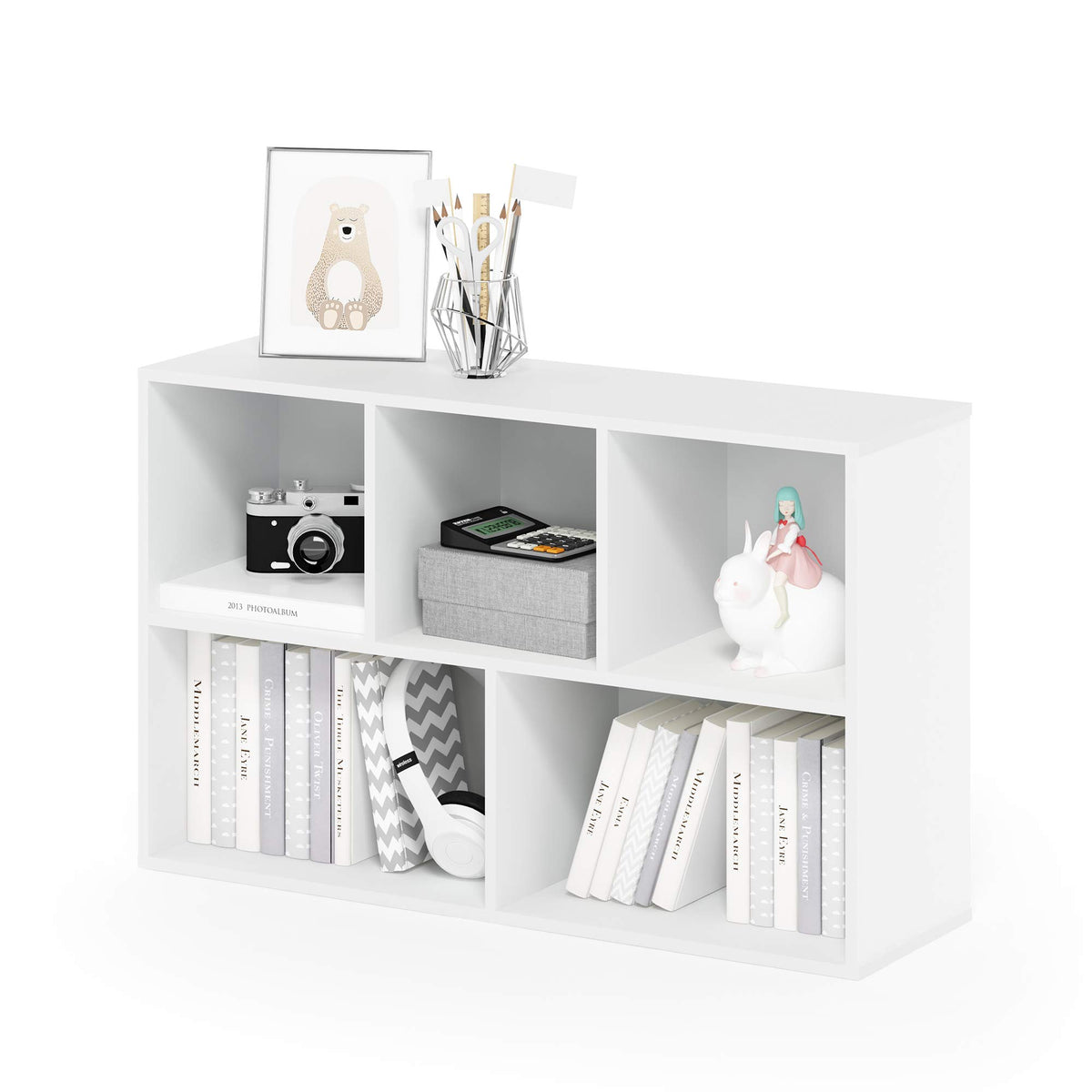 Furinno LUDER bookshelf front view shows clean lines for organized spaces.
