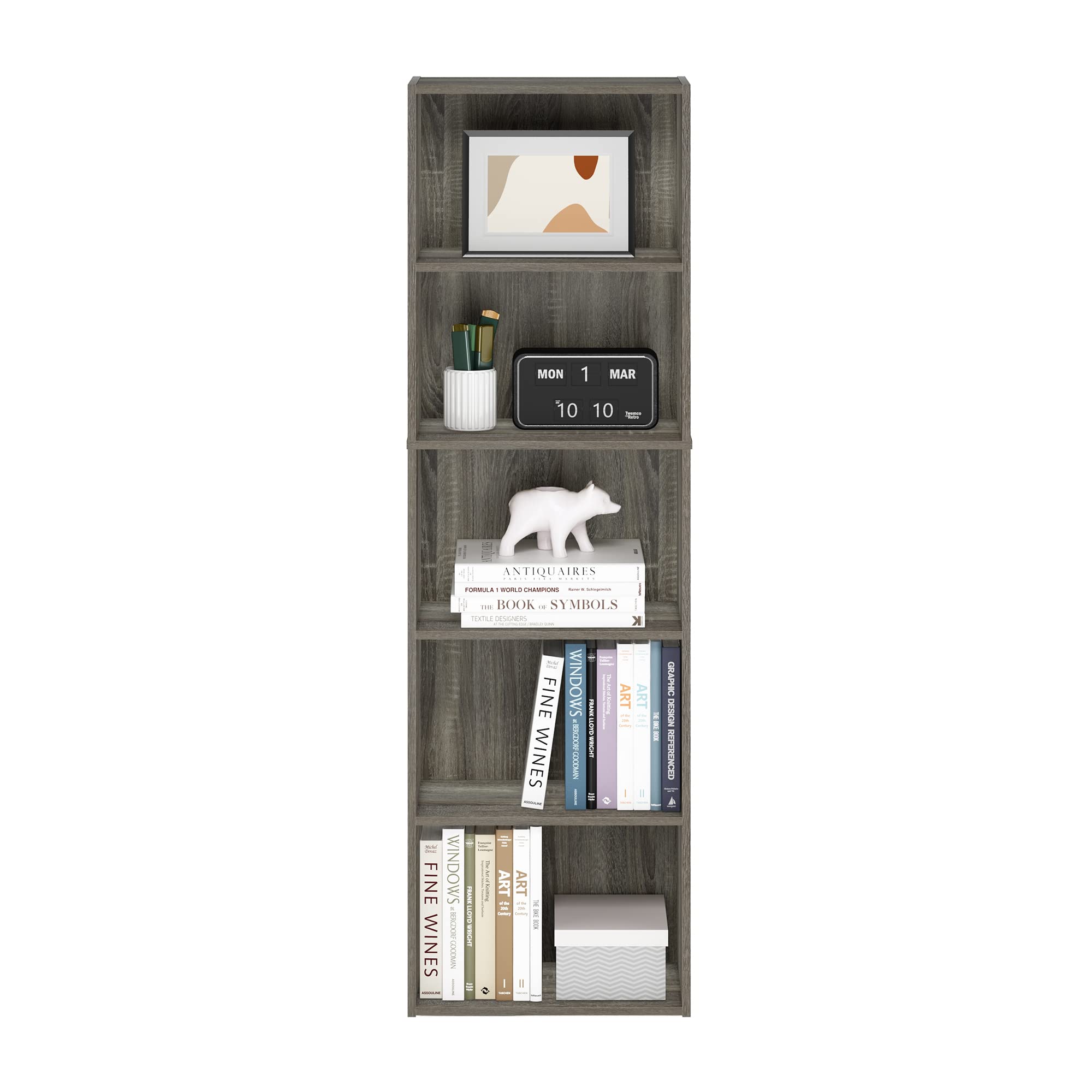 Furinno LUDER shelves with books and decor.
