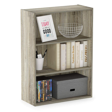 Furinno Pasir 3-Tier Book Shelf close-up showing sturdy back panel for stability.