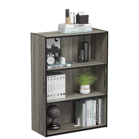 Furinno Pasir 3-Tier bookshelf side view shows accessible storage for living spaces.