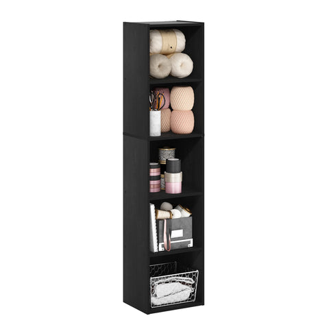 Furinno PASIR 5-tier shelf front view, slim space-saving design for cozy living rooms