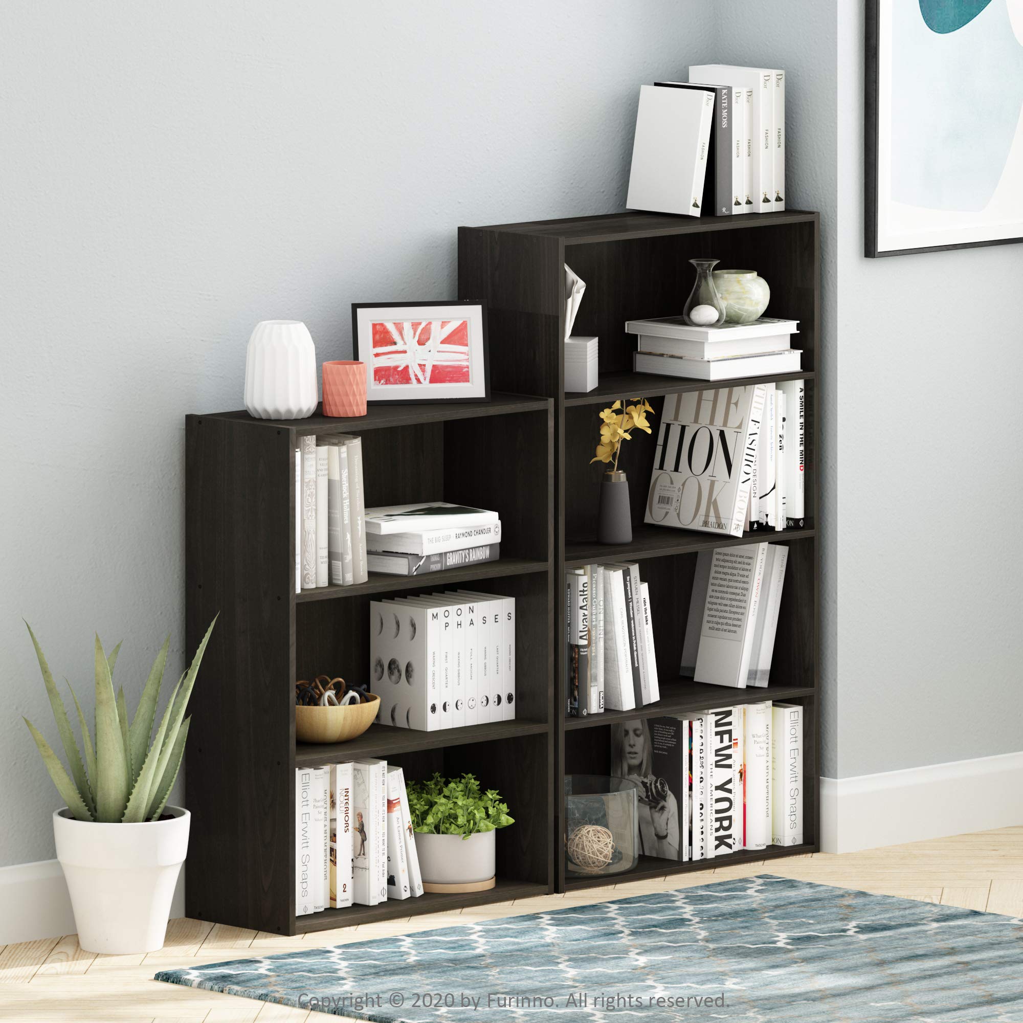 Furinno Pasir 3-tier shelf organizing books and decor neatly.