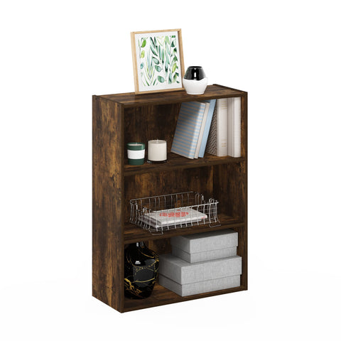 Furinno Pasir 3-Tier book shelf with wide storage in a living room setup.
