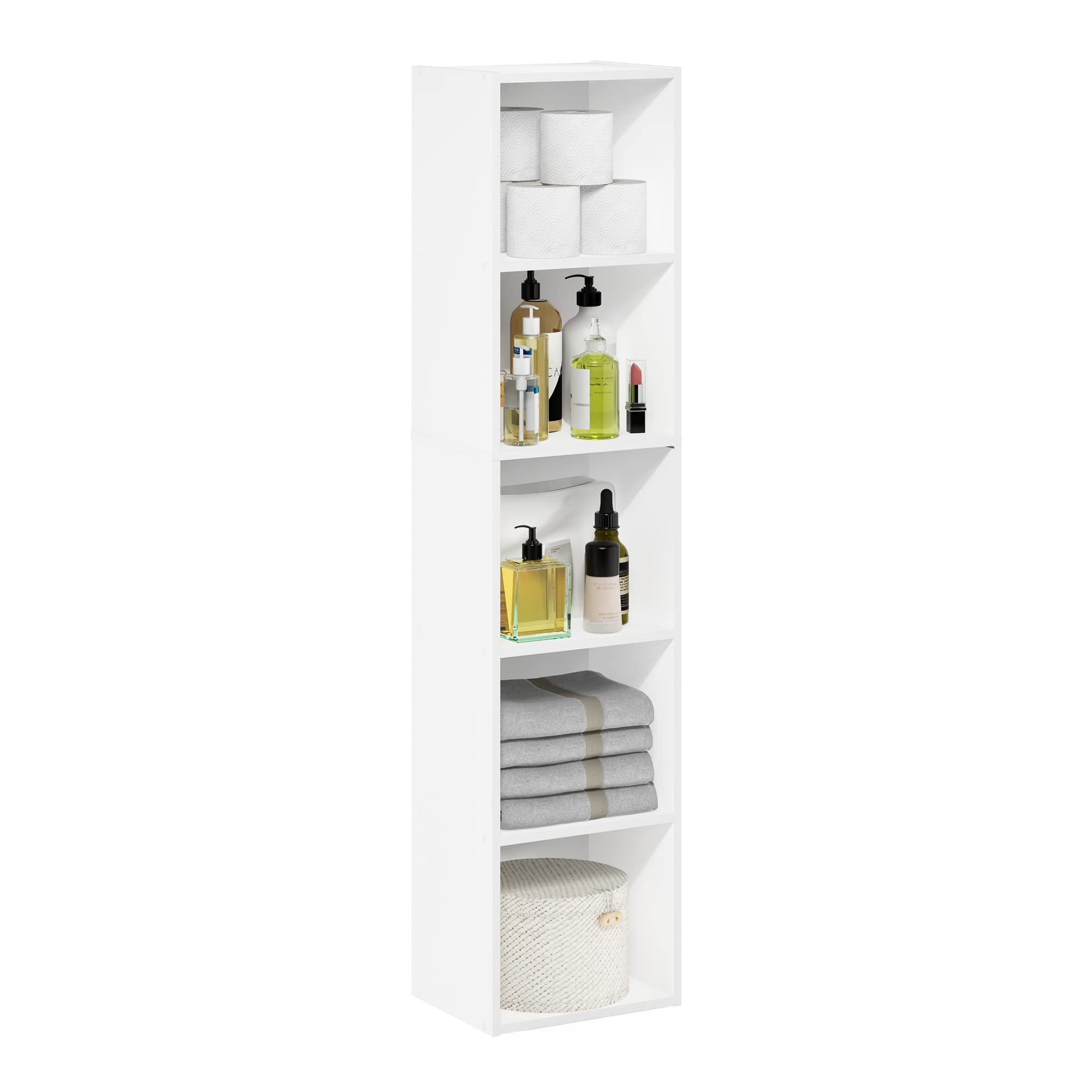 Furinno PASIR 5-tier book shelf in white with open shelves for organized display