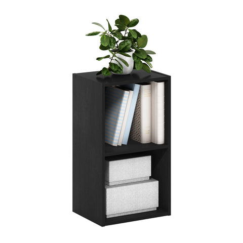 Furinno PASIR book shelf front view highlights slim two-tier design for compact living spaces.
