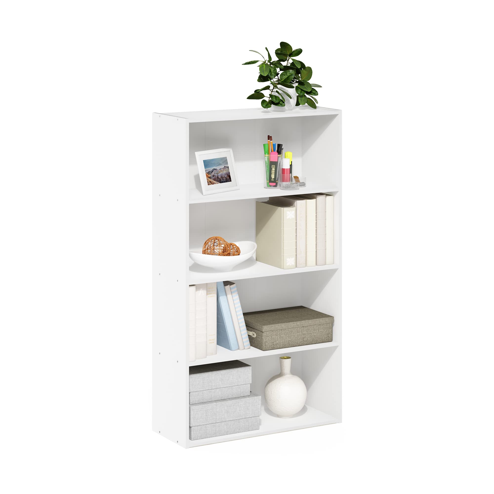 Furinno PASIR book shelf with open shelves keeps living rooms tidy and accessible.