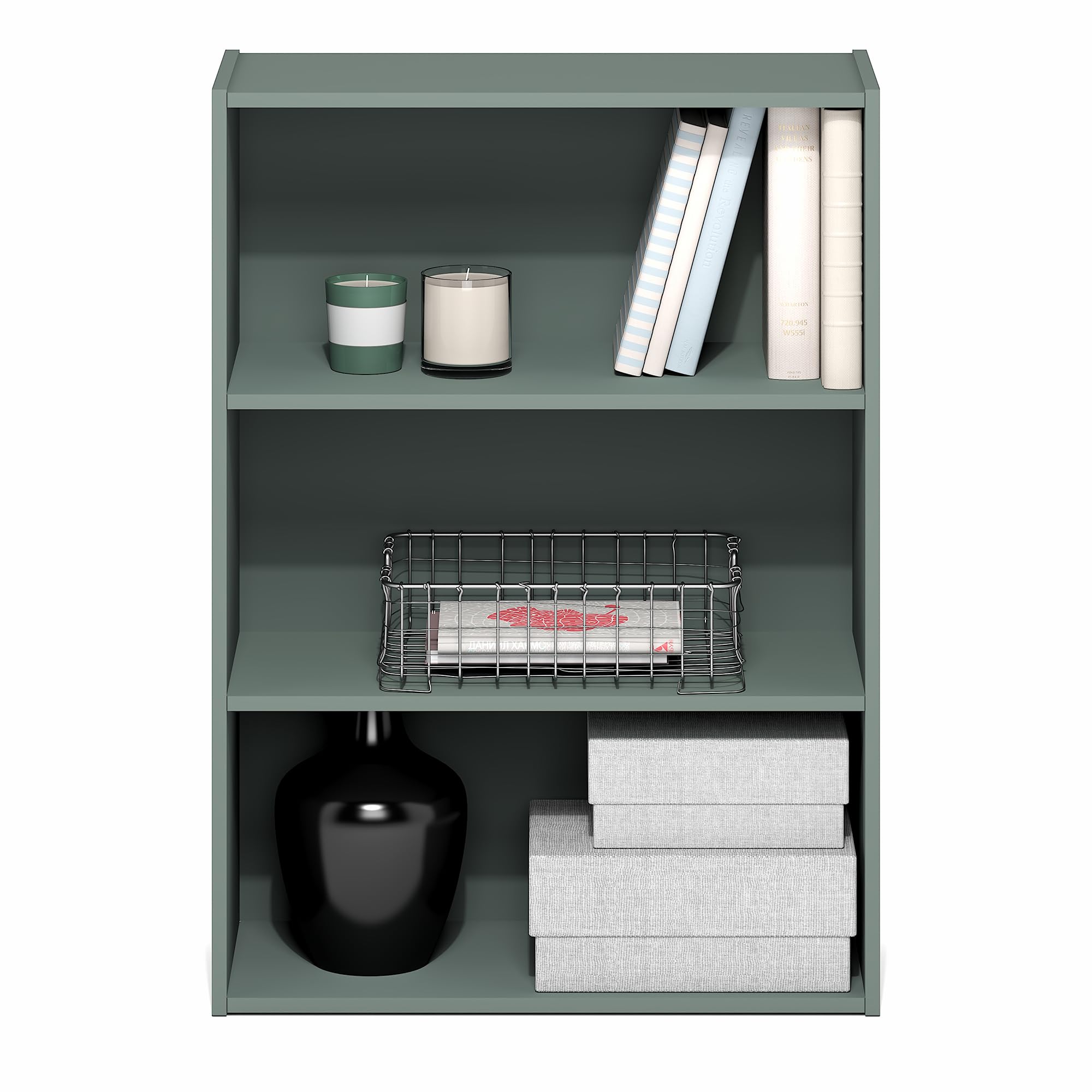 Furinno Pasir book shelf side profile showing slim depth for tight corners