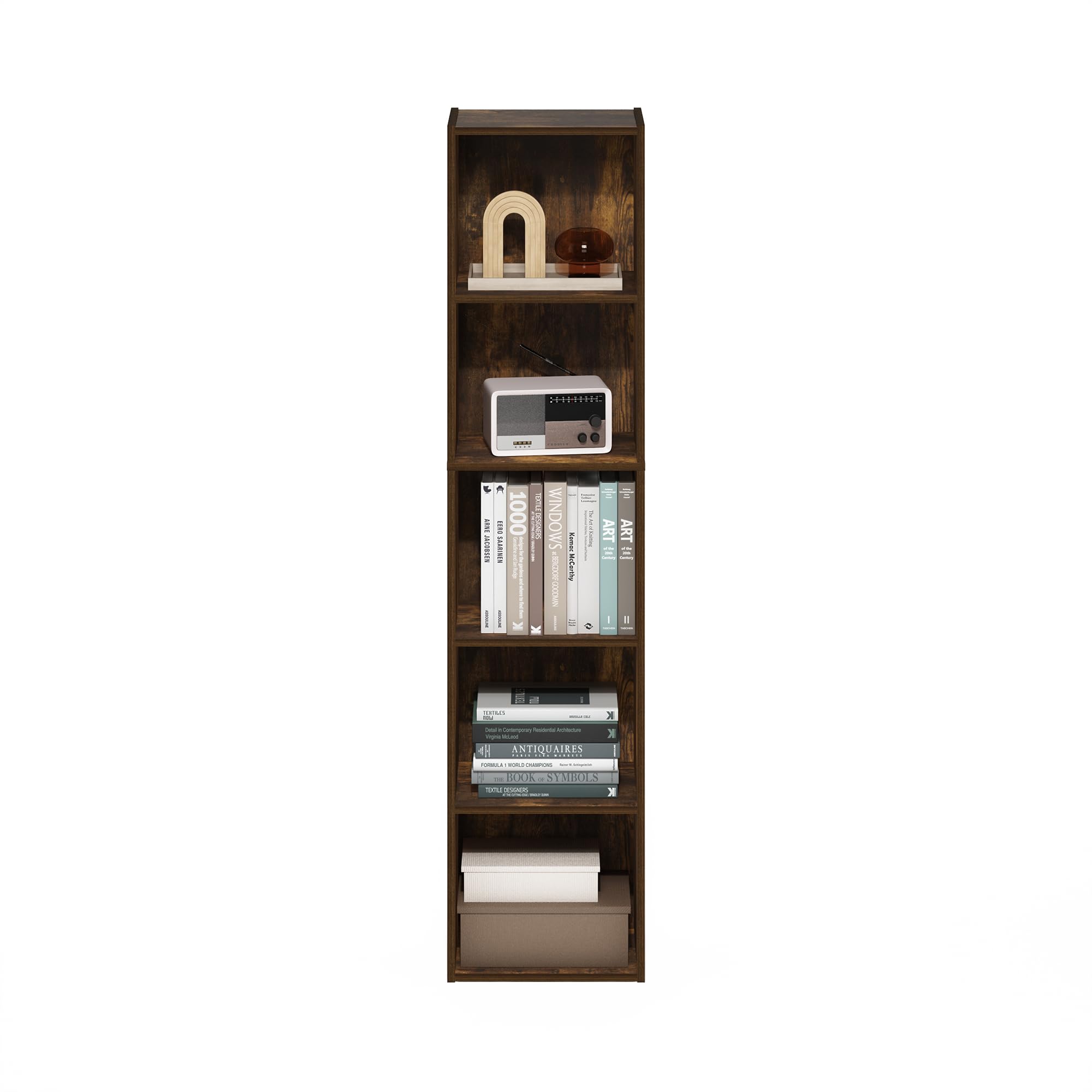 Furinno Pasir shelf supports up to 20 lbs per shelf for lightweight items